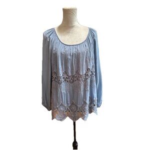 Le Marais Paris Silk Top Lace Scalloped Hem Lined Long Sleeve Sz M Made in Italy